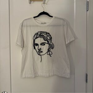 Zara Artistic Face Print White Tee